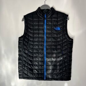 The North Face Black Quilted Vest with Blue Accents